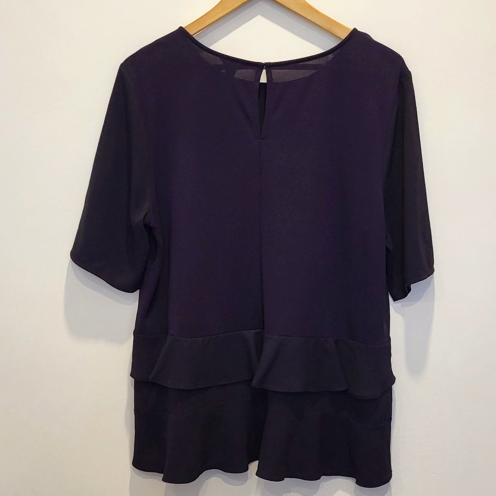 Ann Taylor Blue Ruffle Hem Short Sleeve Top, Size Large, GUC - Picture 2 of 9